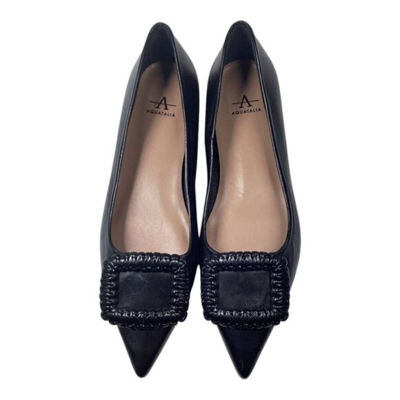 Aquatalia Adorned woven leather square flats in Black - Picture 1 of 13